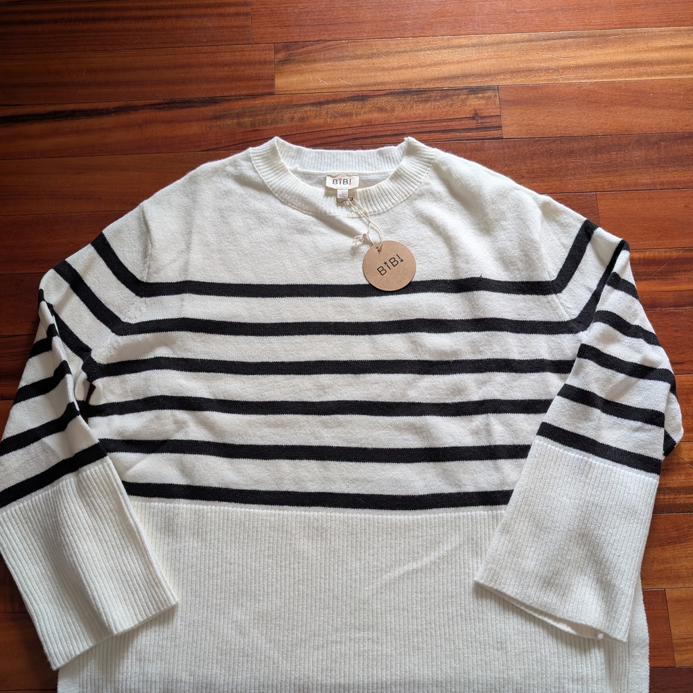BiBi Sweater with Black Stripes on White
